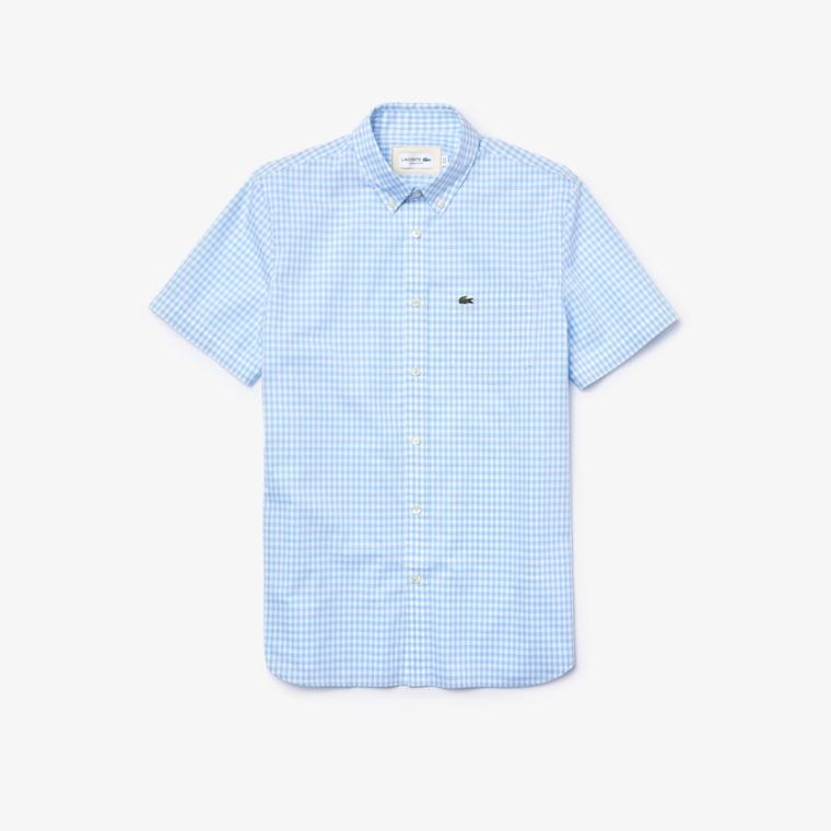 Lacoste Regular Fit Gingham Poplin Shirt Hvide Blå | wv3YhHRo