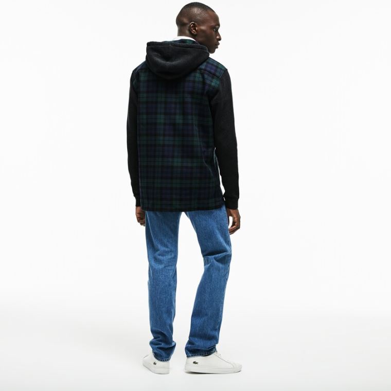 Lacoste Regular Fit Hætte Check Bomulds Flannel Shirt Grøn Hvide | VEaowXyH