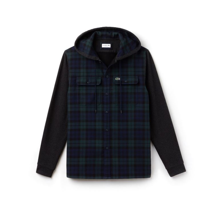 Lacoste Regular Fit Hætte Check Bomulds Flannel Shirt Grøn Hvide | VEaowXyH