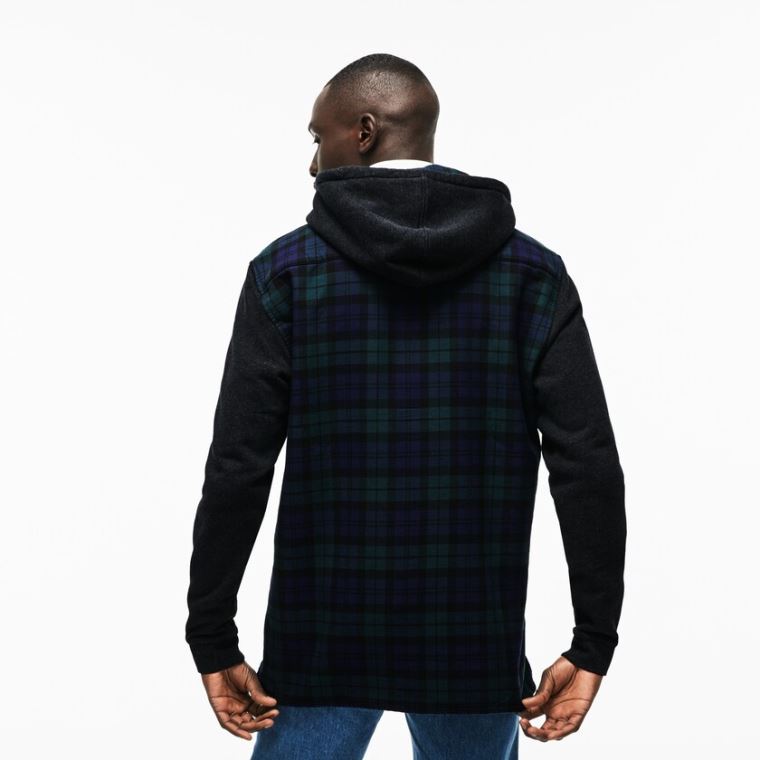 Lacoste Regular Fit Hætte Check Bomulds Flannel Shirt Grøn Hvide | VEaowXyH