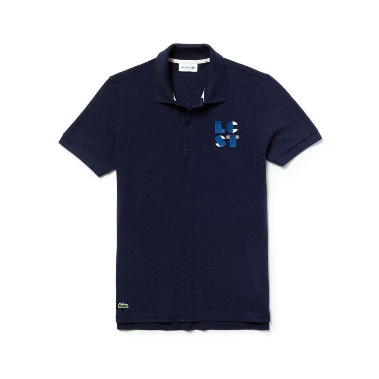 Lacoste Regular Fit LCST Lettering Petit Piqué Polo Mørkeblå Blå | 71YVjreO