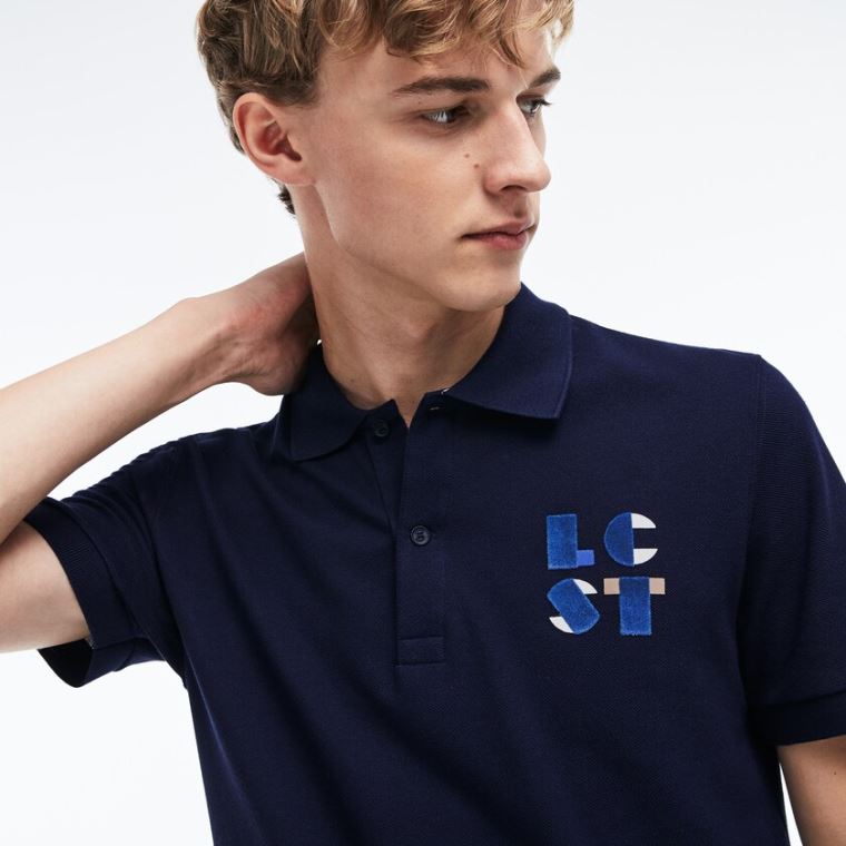 Lacoste Regular Fit LCST Lettering Petit Piqué Polo Mørkeblå Blå | 71YVjreO