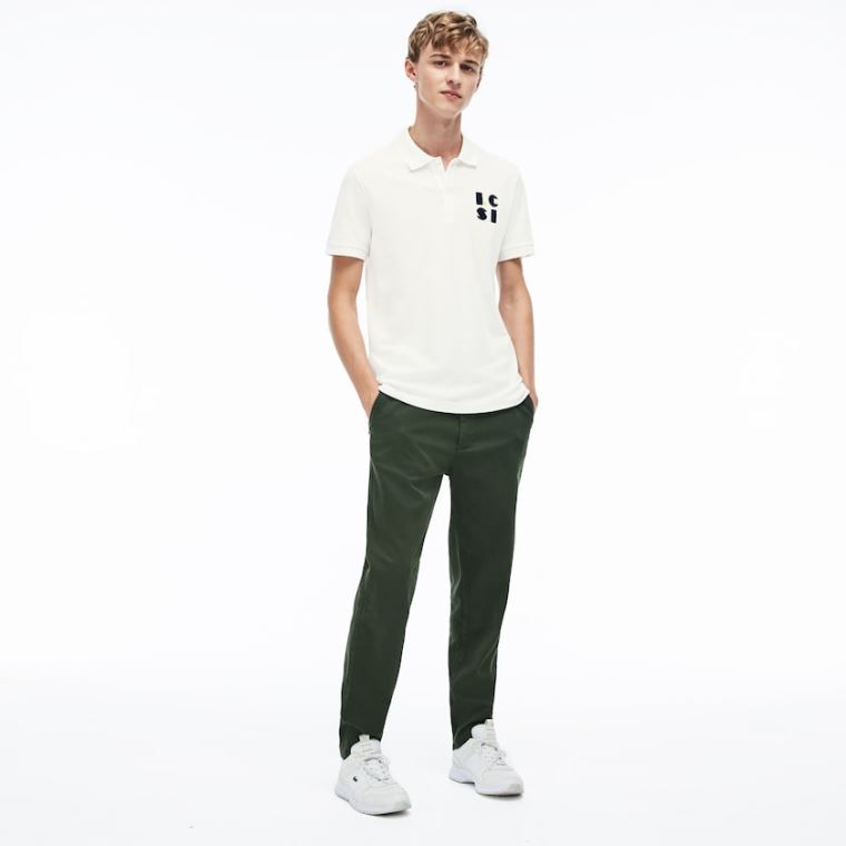 Lacoste Regular Fit LCST Lettering Petit Piqué Polo Hvide | OxBwOYgS