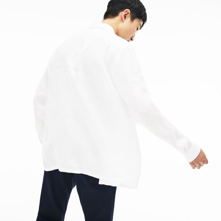 Lacoste Regular Fit Linen Shirt Hvide | 7WLtwbbN