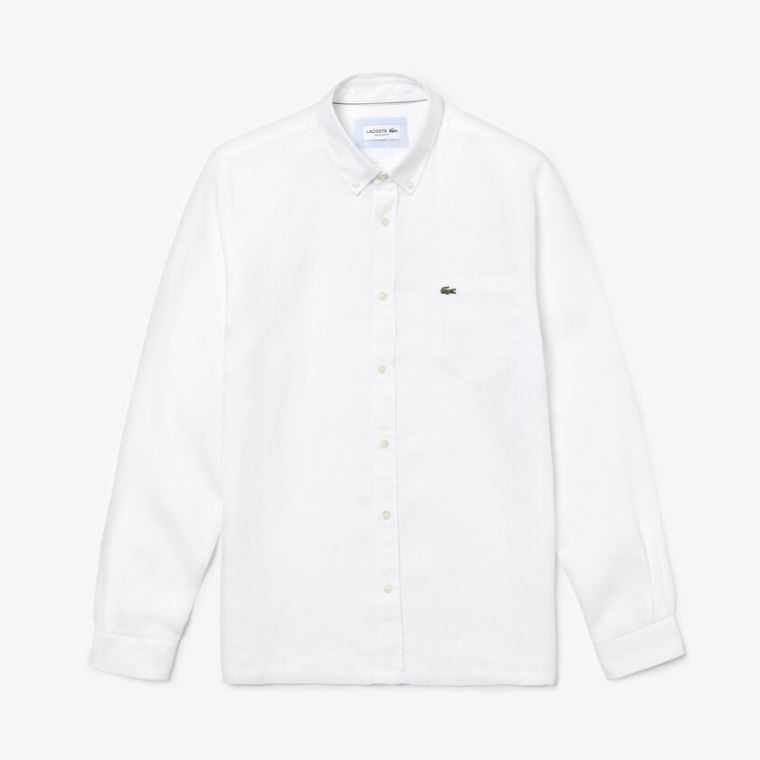 Lacoste Regular Fit Linen Shirt Hvide | 7WLtwbbN