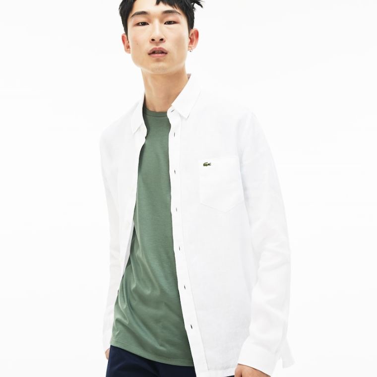 Lacoste Regular Fit Linen Shirt Hvide | 7WLtwbbN