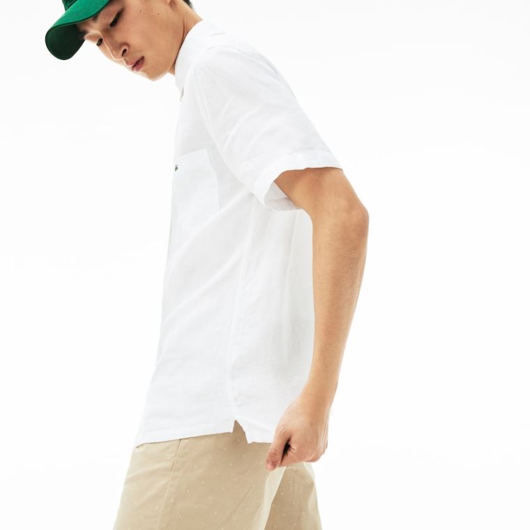 Lacoste Regular Fit Linen Shirt Hvide | vccXOZCB