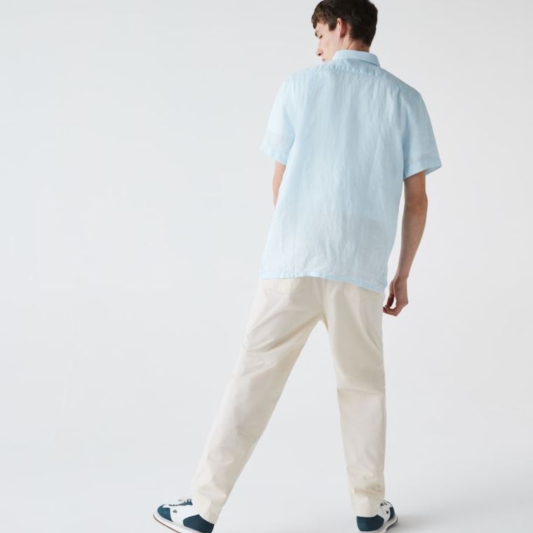 Lacoste Regular Fit Linen Shirt Lyseblå | c6FQUrh6