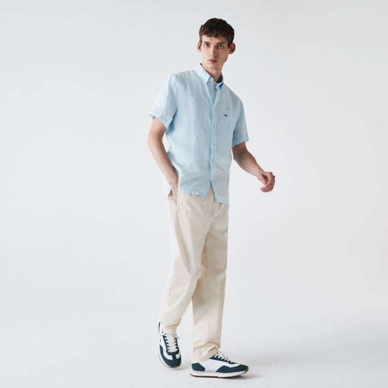 Lacoste Regular Fit Linen Shirt Lyseblå | c6FQUrh6