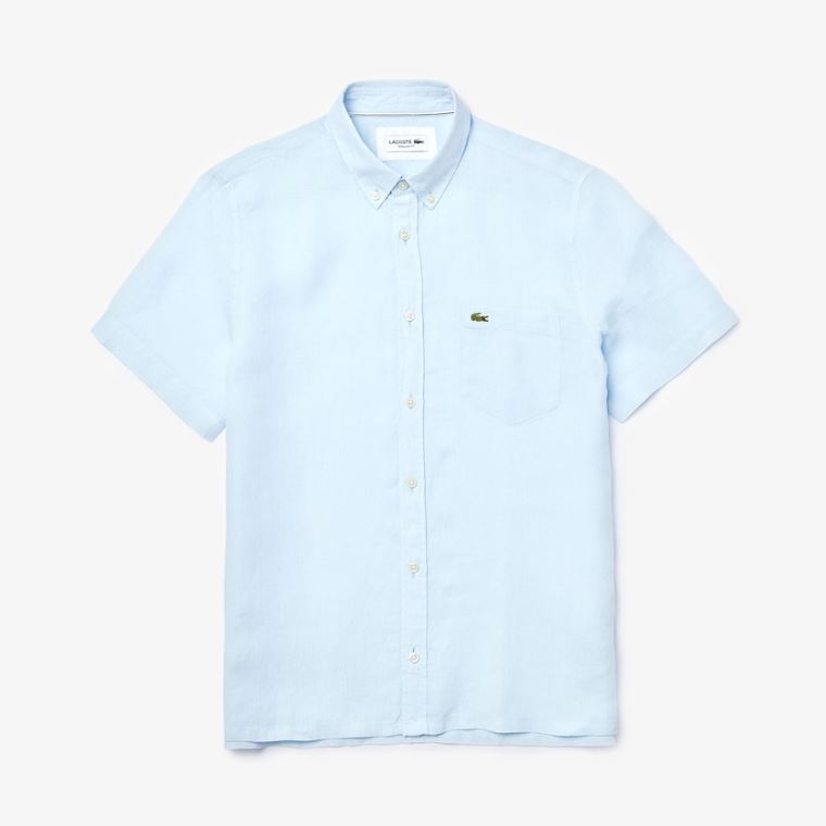 Lacoste Regular Fit Linen Shirt Lyseblå | c6FQUrh6