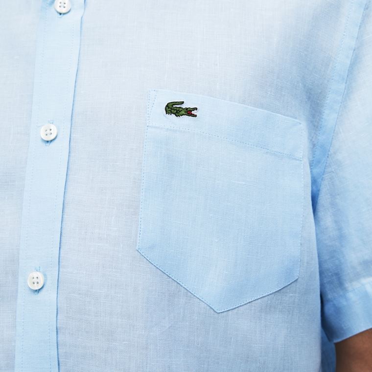 Lacoste Regular Fit Linen Shirt Lyseblå | c6FQUrh6