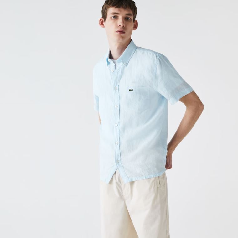 Lacoste Regular Fit Linen Shirt Lyseblå | c6FQUrh6