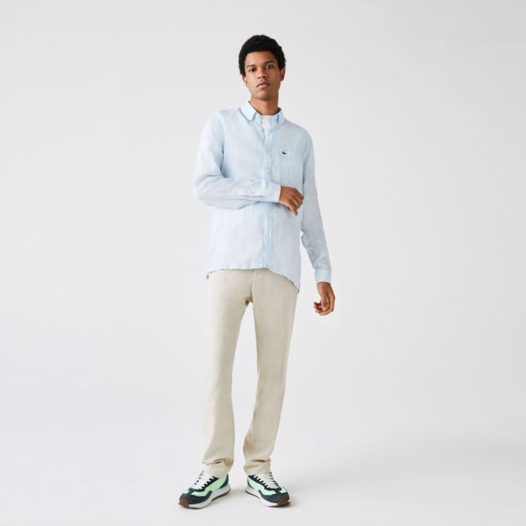 Lacoste Regular Fit Linen Shirt Lyseblå | koj84i8h