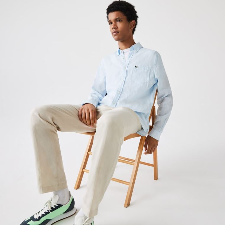 Lacoste Regular Fit Linen Shirt Lyseblå | koj84i8h