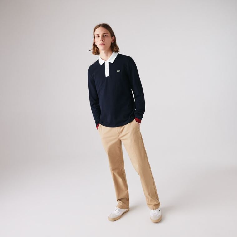 Lacoste Regular Fit Made in France Polo Shirt Mørkeblå Blå Hvide Mørkerød | Hyfne82B