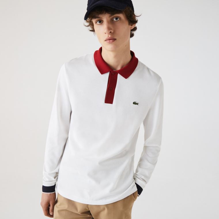 Lacoste Regular Fit Made in France Polo Shirt Hvide Mørkerød Mørkeblå Blå | YlxXhTjo