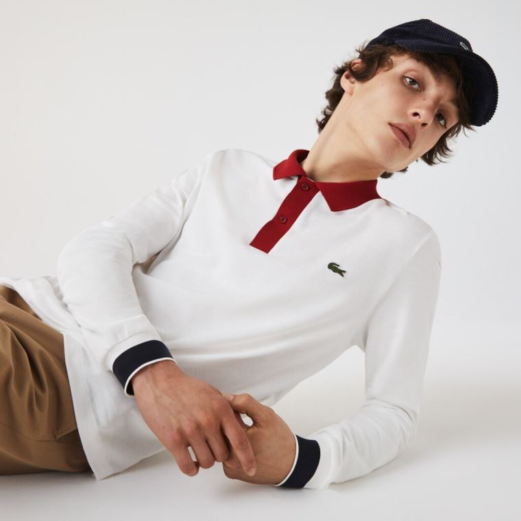 Lacoste Regular Fit Made in France Polo Shirt Hvide Mørkerød Mørkeblå Blå | YlxXhTjo