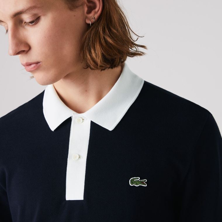 Lacoste Regular Fit Made in France Polo Shirt Mørkeblå Blå Hvide Mørkerød | wp1XBahM