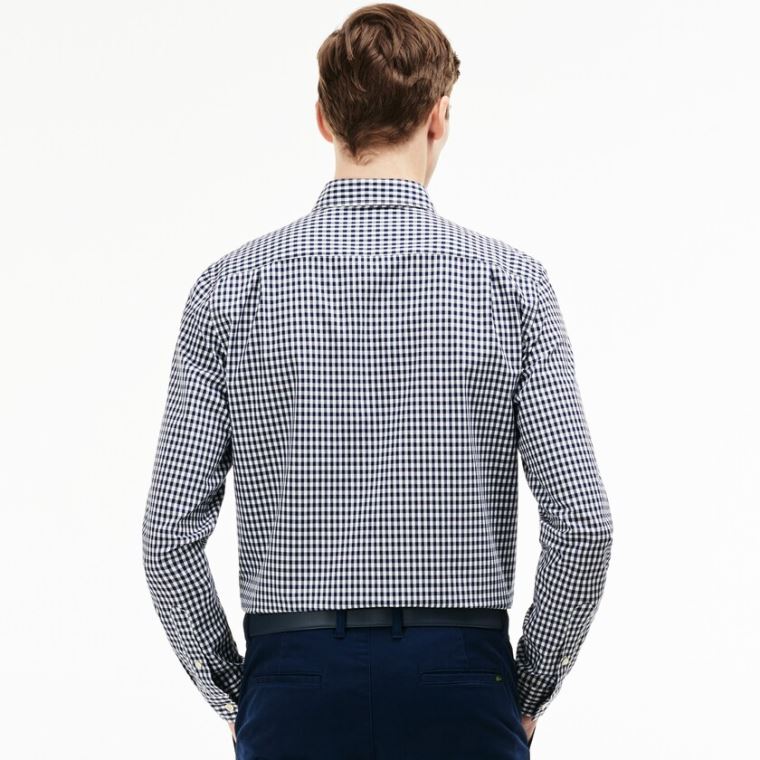 Lacoste Regular Fit Mini Check Poplin Shirt Mørkeblå Blå Hvide | zWtFaJdZ