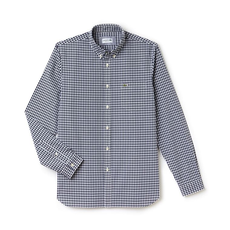 Lacoste Regular Fit Mini Check Poplin Shirt Mørkeblå Blå Hvide | zWtFaJdZ