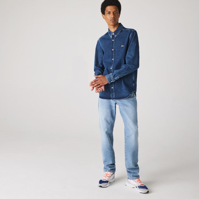 Lacoste Regular Fit Natural Bomulds Denim Shirt Blå | JdSzSlJf