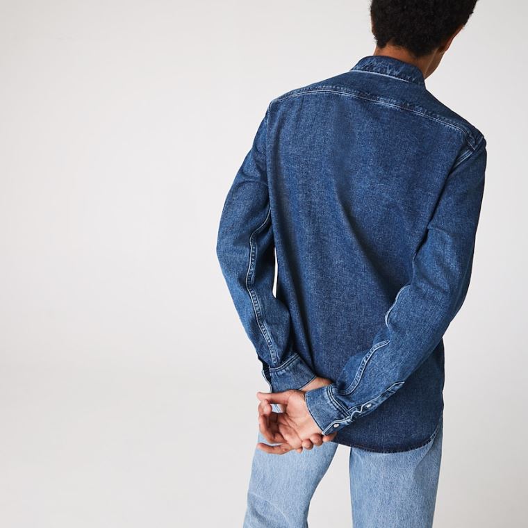 Lacoste Regular Fit Natural Bomulds Denim Shirt Blå | JdSzSlJf