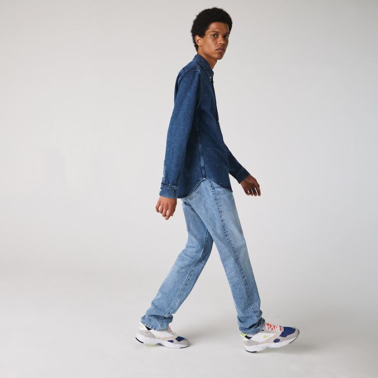 Lacoste Regular Fit Natural Bomulds Denim Shirt Blå | JdSzSlJf