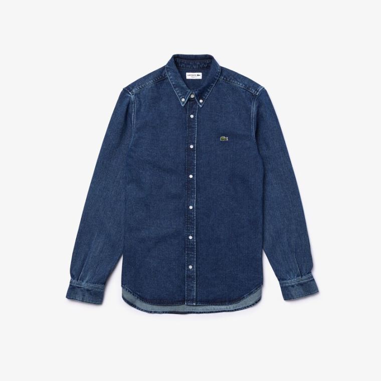 Lacoste Regular Fit Natural Bomulds Denim Shirt Blå | JdSzSlJf