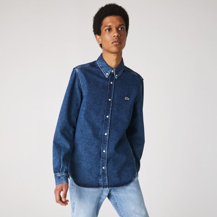 Lacoste Regular Fit Natural Bomulds Denim Shirt Blå | JdSzSlJf