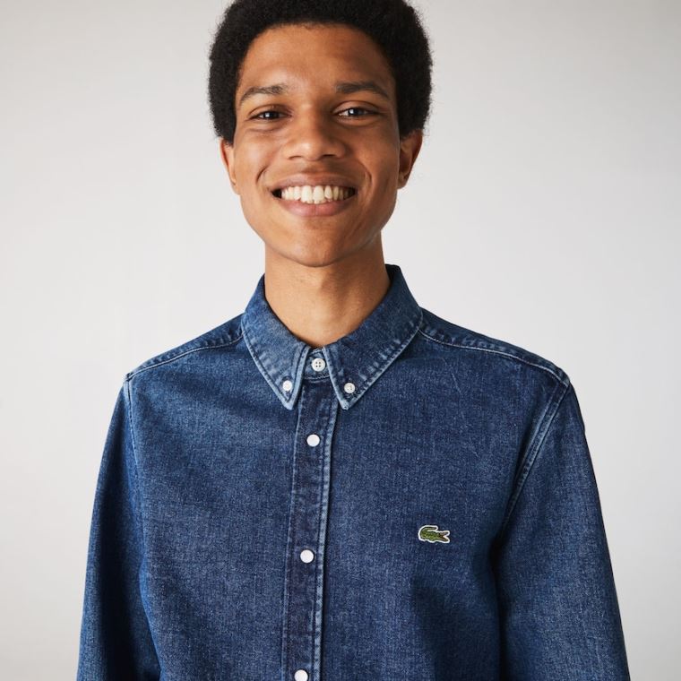 Lacoste Regular Fit Natural Bomulds Denim Shirt Blå | JdSzSlJf