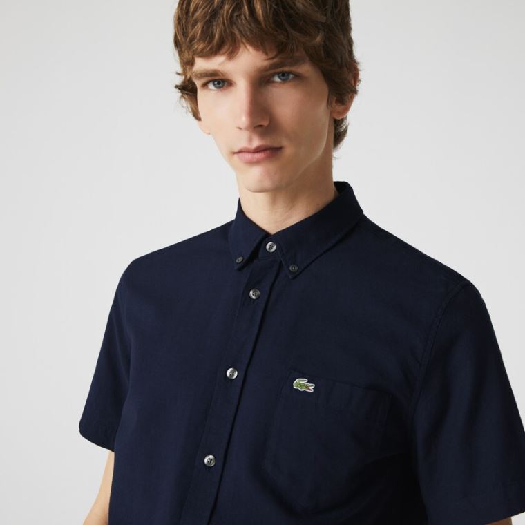 Lacoste Regular Fit Oxford Bomulds Shirt Mørkeblå Blå | Pv8u4KAo