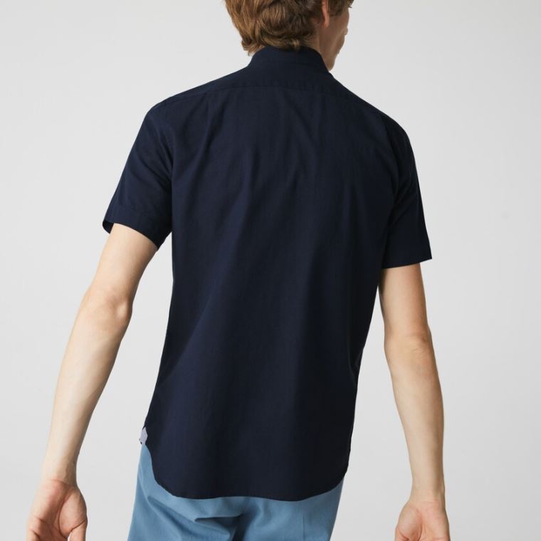 Lacoste Regular Fit Oxford Bomulds Shirt Mørkeblå Blå | Pv8u4KAo