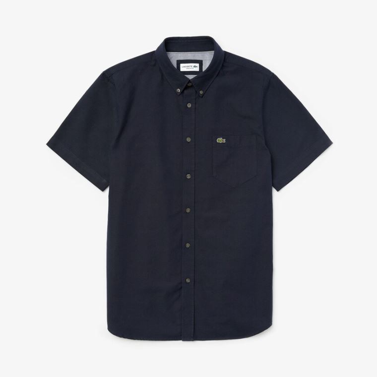 Lacoste Regular Fit Oxford Bomulds Shirt Mørkeblå Blå | Pv8u4KAo