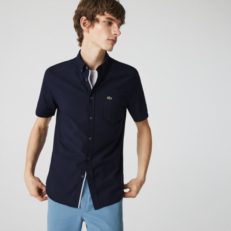 Lacoste Regular Fit Oxford Bomulds Shirt Mørkeblå Blå | Pv8u4KAo