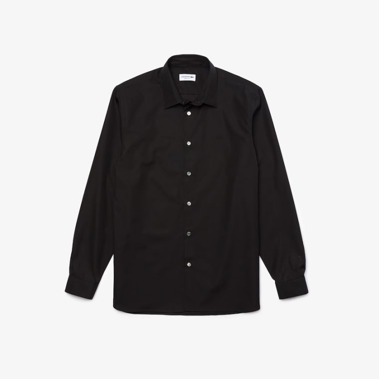 Lacoste Regular Fit Premium Bomulds Poplin Shirt Sort | H1b4OPjJ