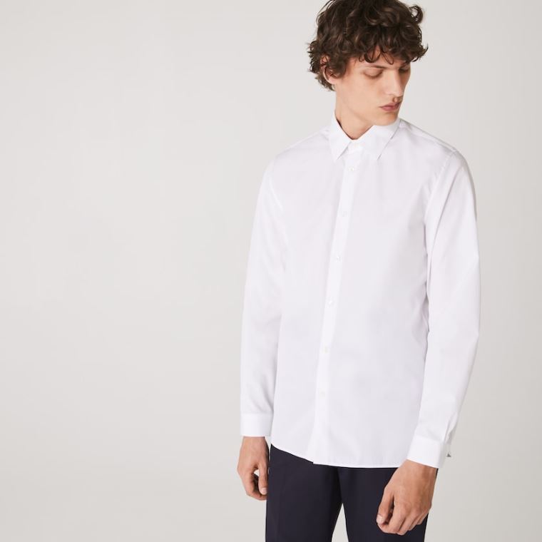 Lacoste Regular Fit Premium Bomulds Poplin Shirt Hvide | hKrquaQf