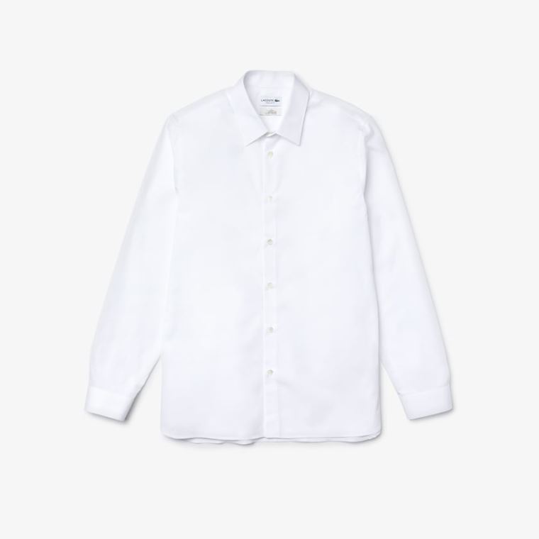 Lacoste Regular Fit Premium Bomulds Poplin Shirt Hvide | hKrquaQf