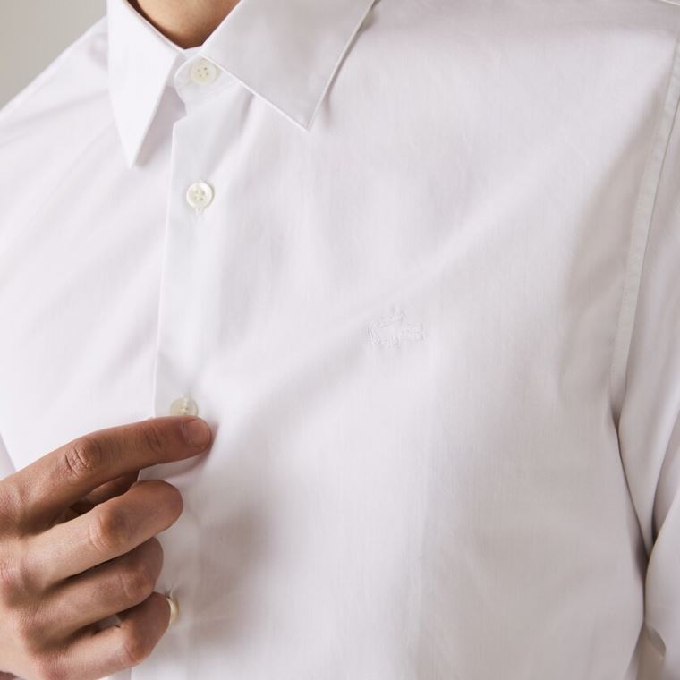 Lacoste Regular Fit Premium Bomulds Poplin Shirt Hvide | hKrquaQf