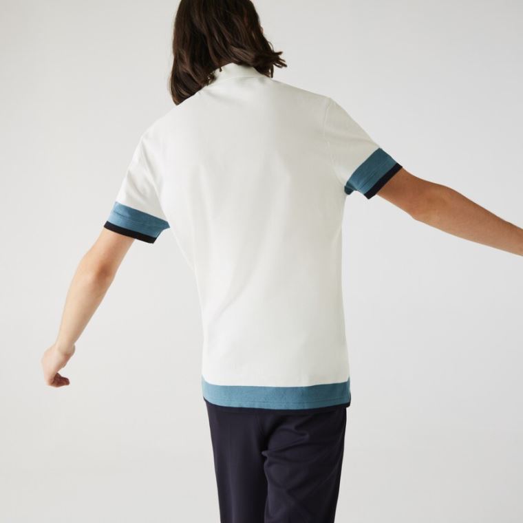 Lacoste Regular Fit Textured Bomulds Piqué Polo Hvide Blå Mørkeblå Blå | 2itUpdry