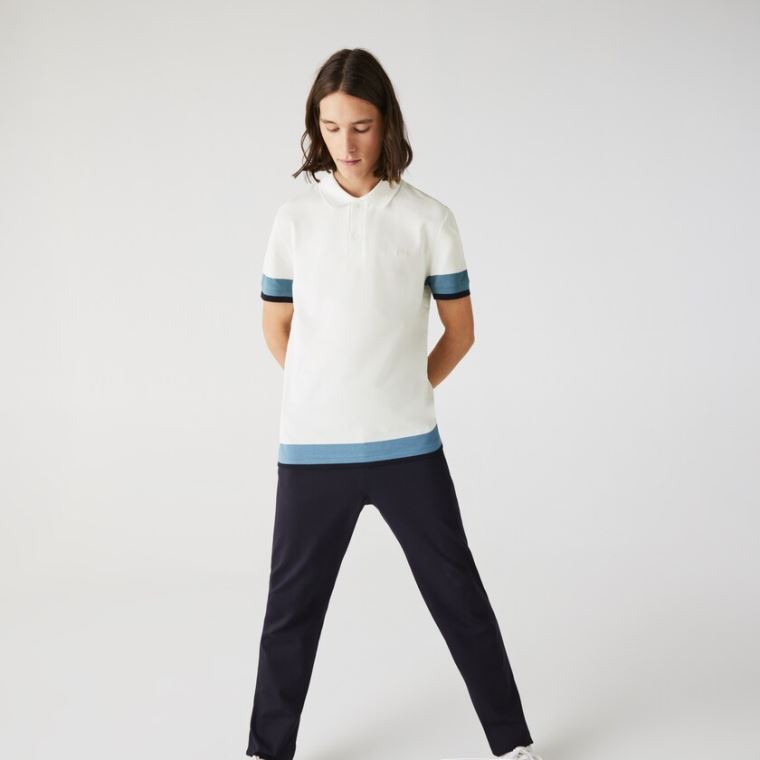 Lacoste Regular Fit Textured Bomulds Piqué Polo Hvide Blå Mørkeblå Blå | 2itUpdry