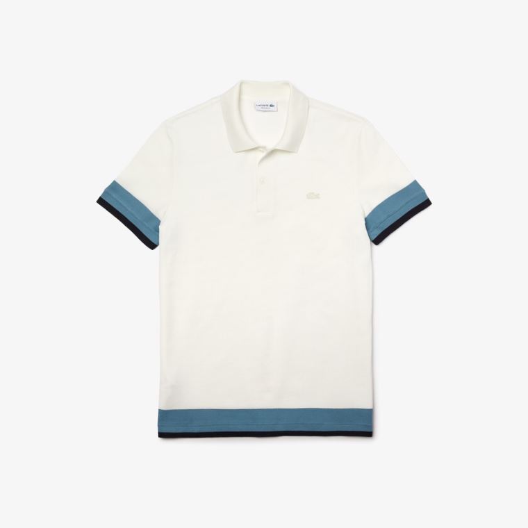 Lacoste Regular Fit Textured Bomulds Piqué Polo Hvide Blå Mørkeblå Blå | 2itUpdry