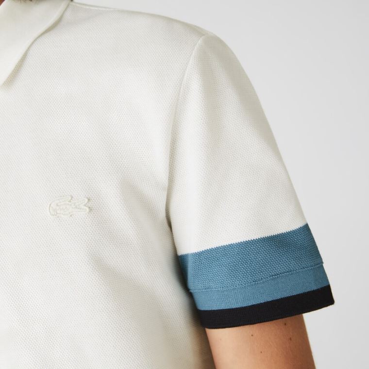 Lacoste Regular Fit Textured Bomulds Piqué Polo Hvide Blå Mørkeblå Blå | 2itUpdry