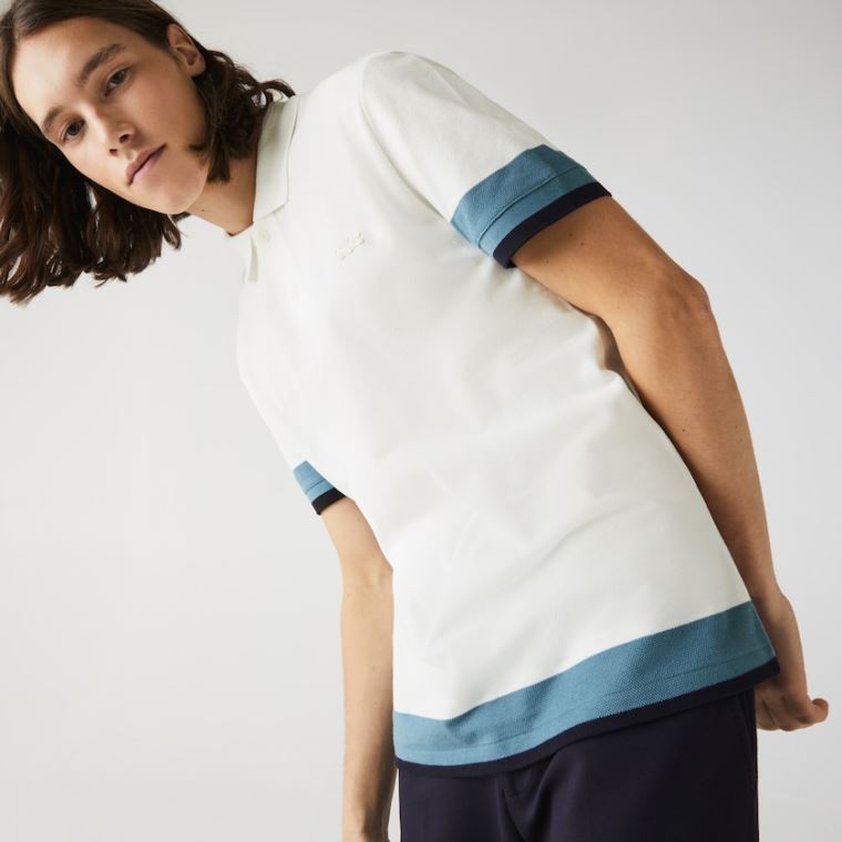 Lacoste Regular Fit Textured Bomulds Piqué Polo Hvide Blå Mørkeblå Blå | 2itUpdry