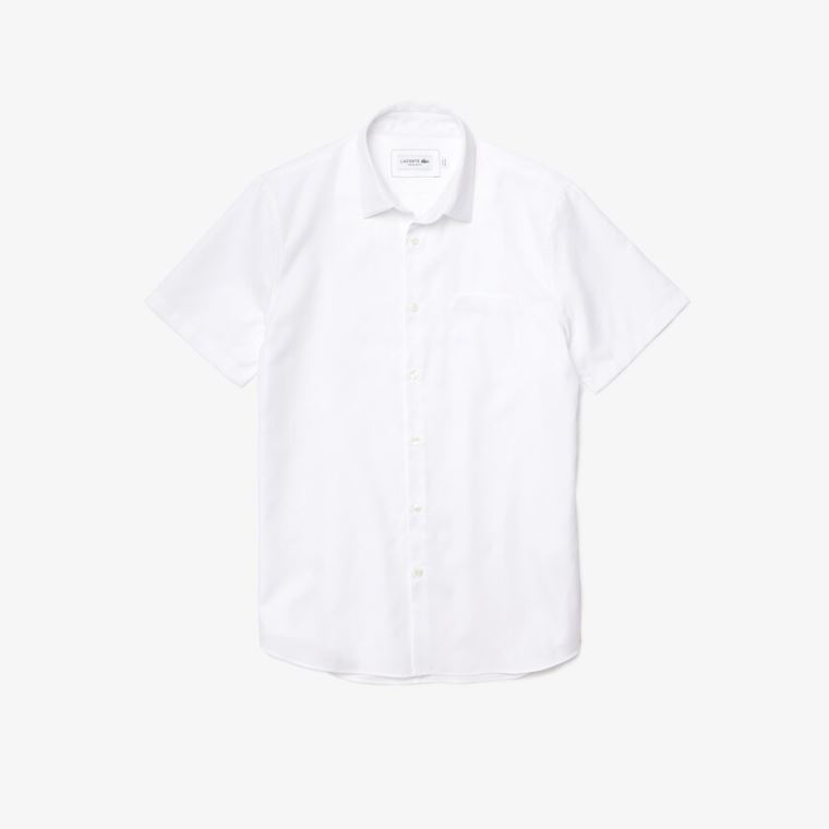 Lacoste Regular Fit Textured Bomulds Poplin Shirt Hvide | WfgwnPPX