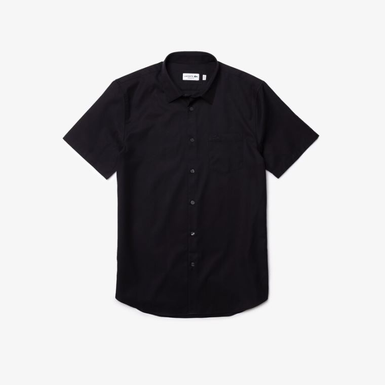 Lacoste Regular Fit Textured Bomulds Poplin Shirt Mørkeblå Blå | fHABfQ8Z