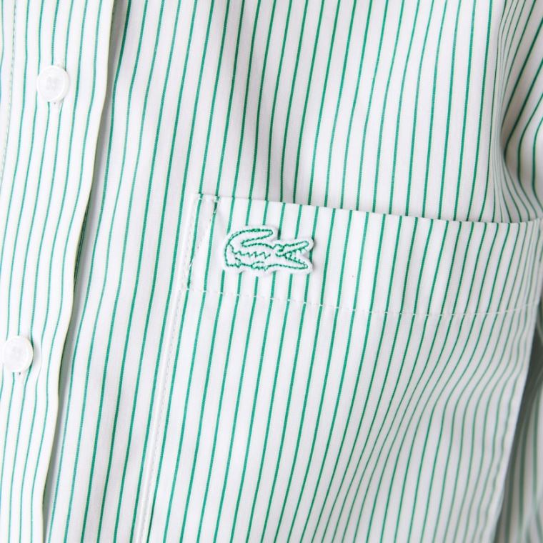 Lacoste Regular Fit Trompe-L'œil Bomulds Poplin Shirt Hvide Grøn | 4cstGTPv