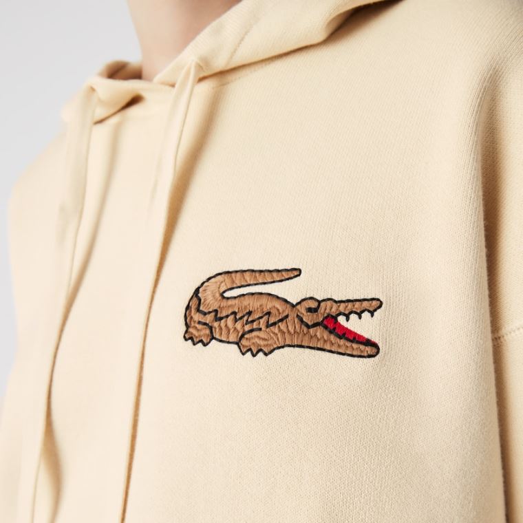 Lacoste Relaxed Embroidered Croc Hætte Bomulds Sweater Beige | rS5NEd5F