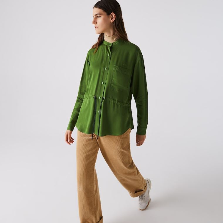 Lacoste Relaxed Fit Adjustable Talje Flowy Mao Collar Shirt Grøn | TanClnol