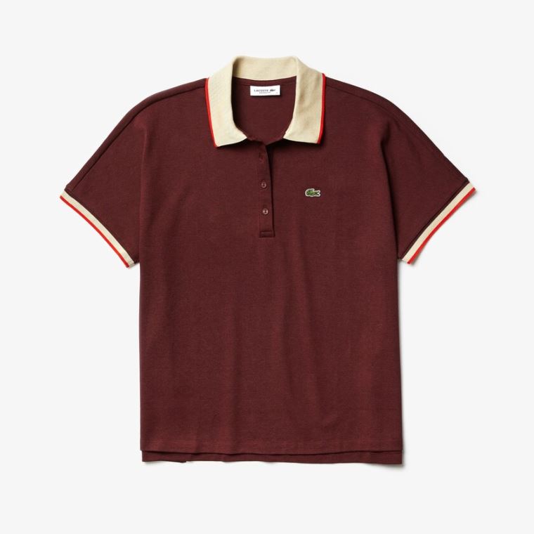 Lacoste Relaxed Fit Bomulds Polo Mørkerød Beige Rød | ZUuHEYwy