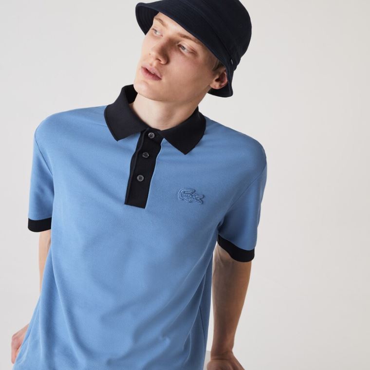 Lacoste Relaxed Fit Textured Bomulds Piqué Polo Blå Mørkeblå Blå | 4bc4RApj